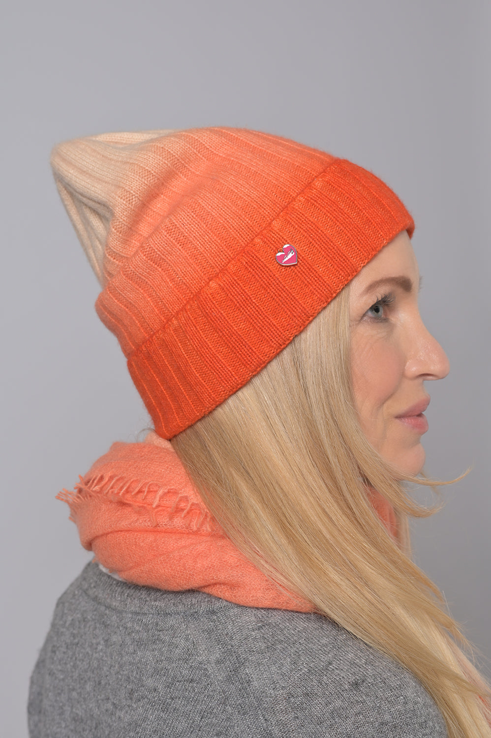 Cashmere Mütze Tabita-cs mit Farbverlauf in Pumkin