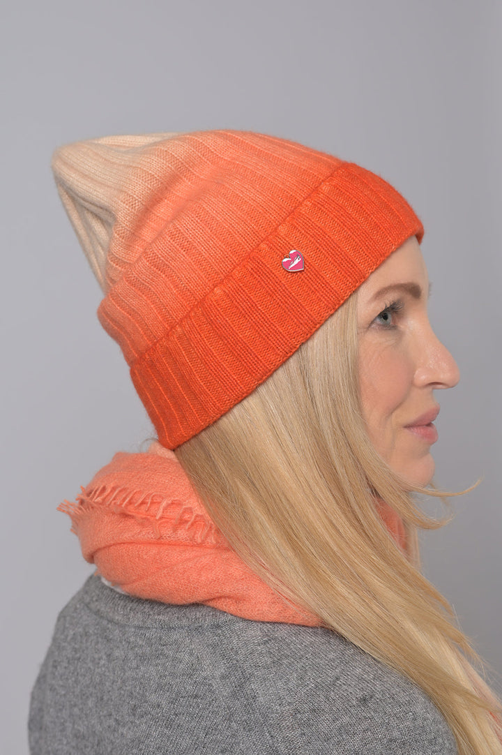 Cashmere Mütze Tabita-cs mit Farbverlauf in Pumkin