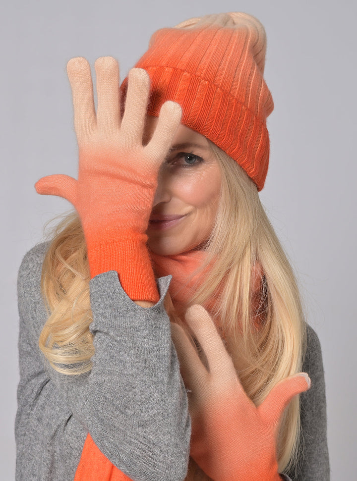 Cashmere Mütze Tabita-cs mit Farbverlauf in Pumkin