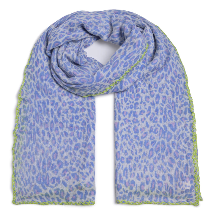 Cashmere Schal Feli-cs Leo mit Stitching in Azurro