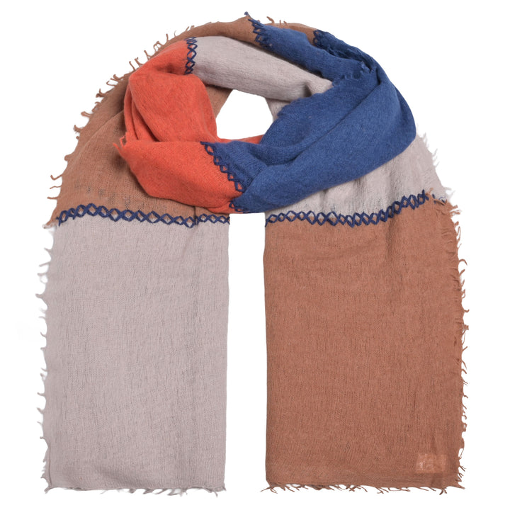 Cashmere Schal Stripe-cs Multi mit Stitching in Tobacco