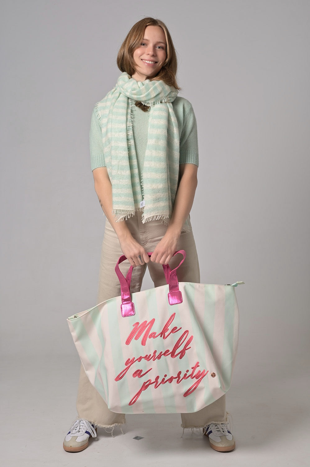 Cashmere Schal Stripe-cs in Mint Sorbet