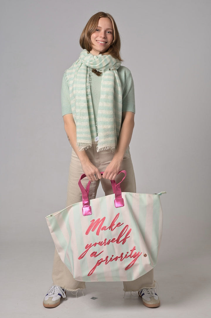 Cashmere Schal Stripe-cs in Mint Sorbet