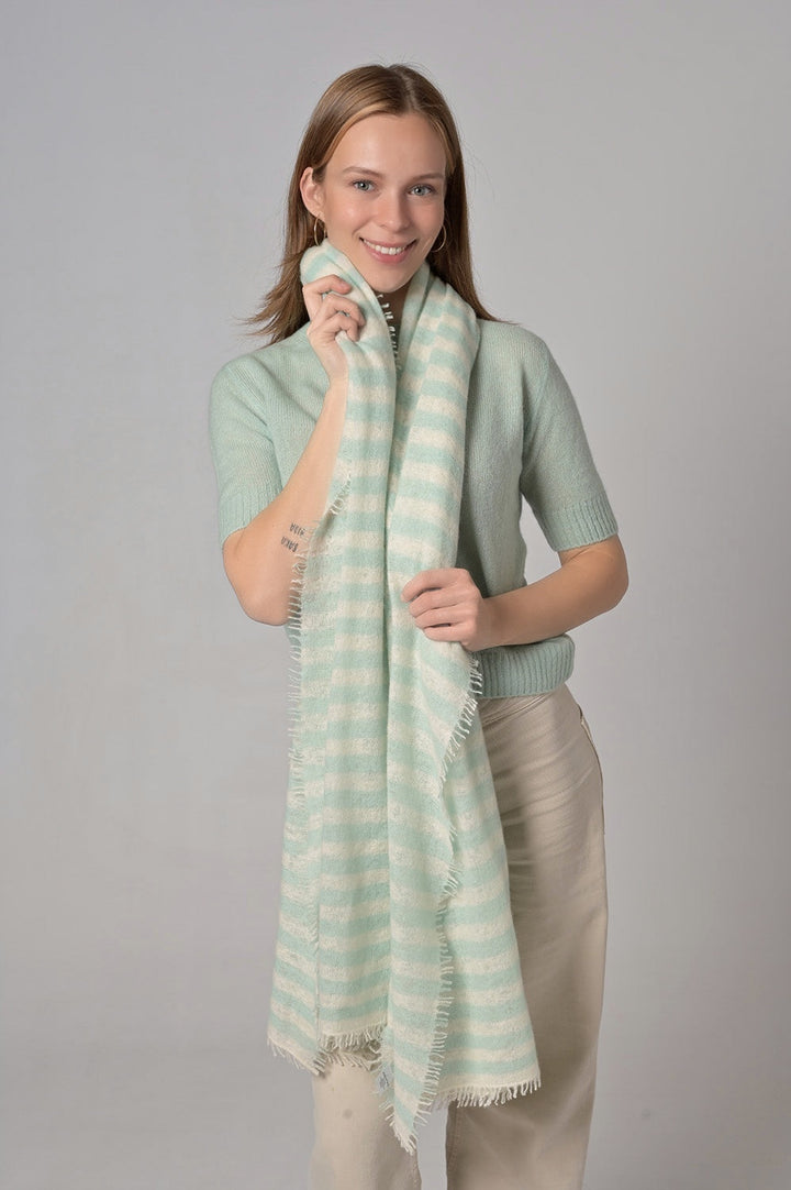 Cashmere Schal Stripe-cs in Mint Sorbet