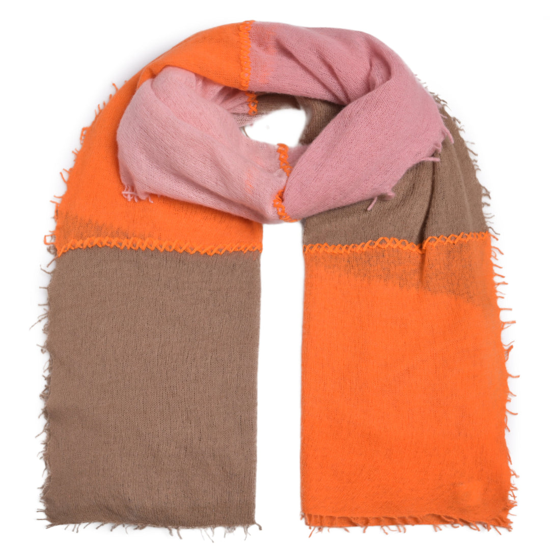 Kaschmirschal Damen Orange Braun Pink Blockstreifen 