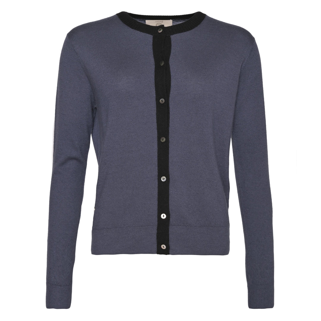 Feine Strickjacke für Damen mit abgesetzter Knopfleiste aus 100% reinem Kaschmir in der Farbe Schwarz