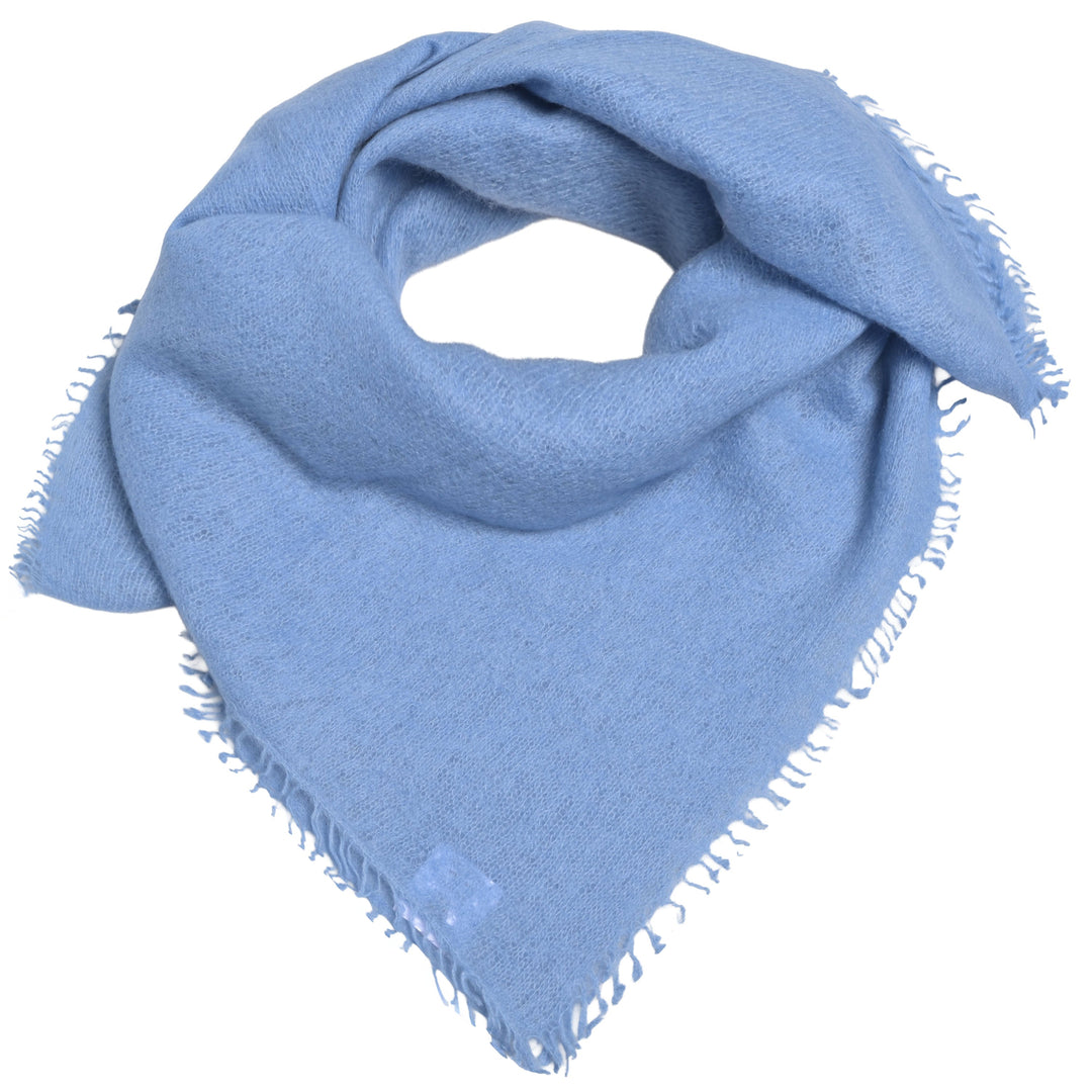 Blaues Kaschmirtuch für Damen mit dezenten Fransen, 65 x 65 cm, vielseitig tragbares Bandana aus 100% reinem Kaschmir, Farbe: Blue Hortensia Produktbild