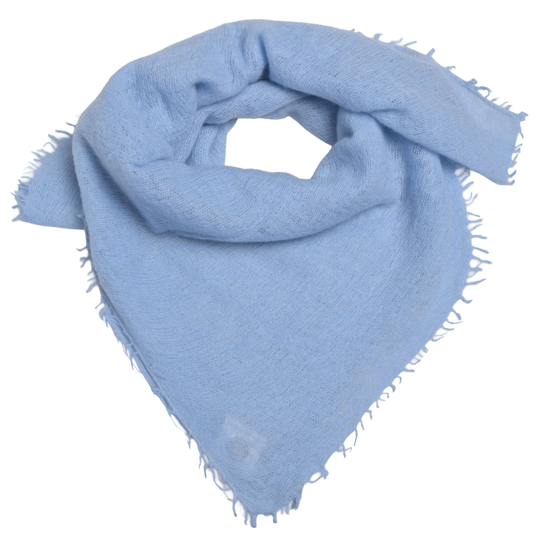 Softes Kaschmirtuch in der Größe 65 x 65 cm mit dezenten Fransen aus 100% reinem Kaschmir, handmade in Nepal, Farbe: Hellblau, Produktfoto