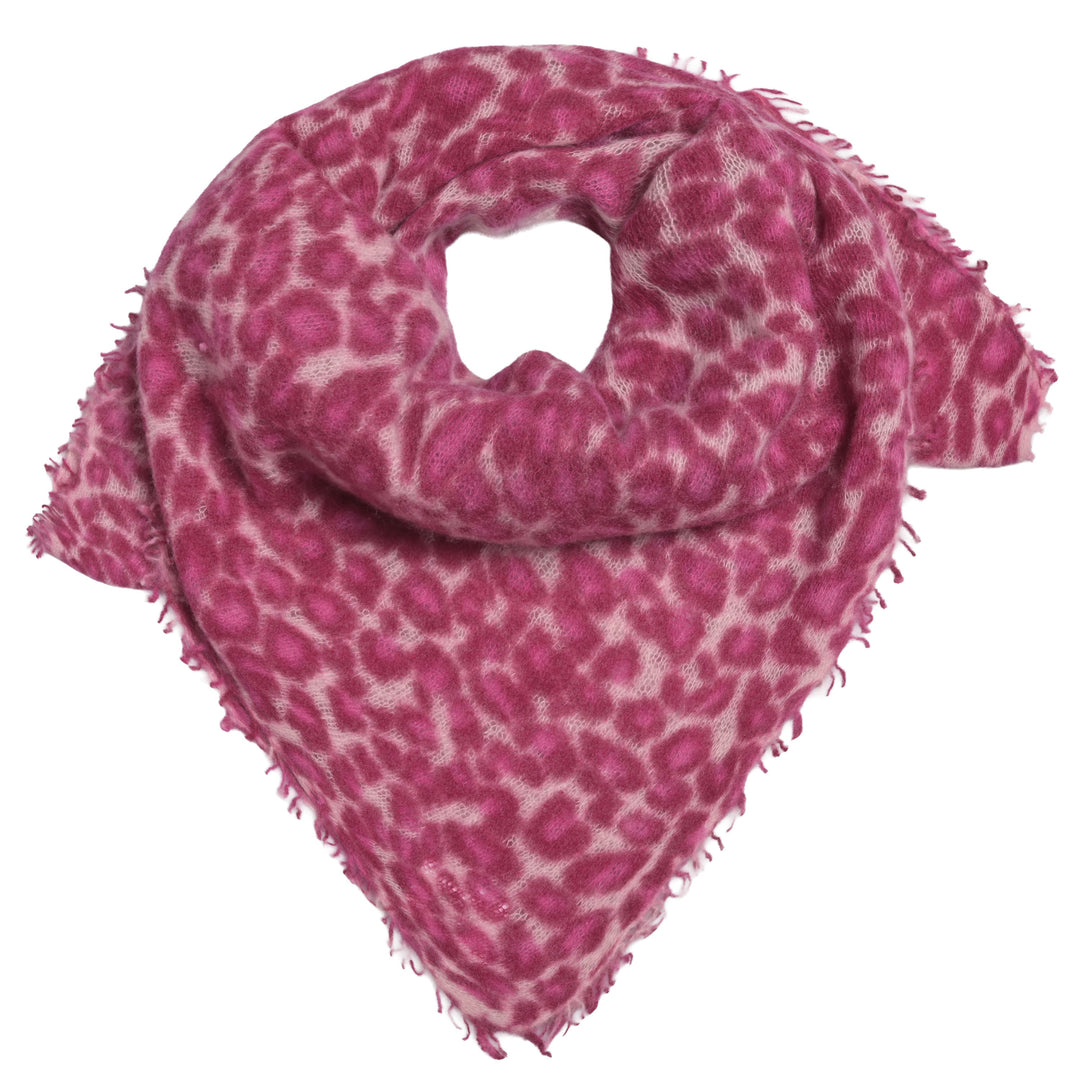 Edles Kaschmir Banadna mit Leopardenmuster und mit dezenten Fransen, Light Cashmere, felted, in der Farbe Berry, Produktbild