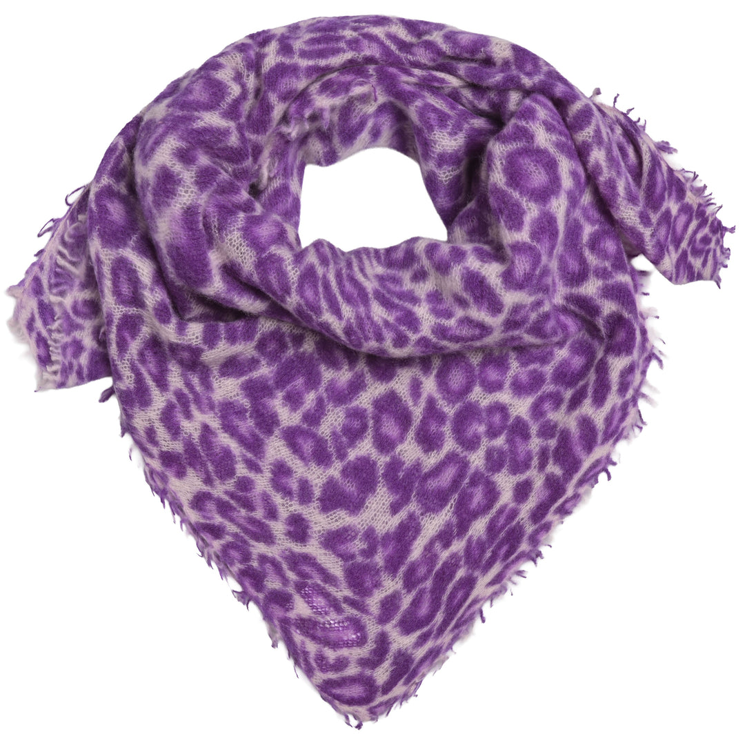 Quadratiasches Tuch aus 100% reinem Kaschmir mit Leoprint in der Farbe Lavender, weich & edel mit kleinen Fransen, Produktbild