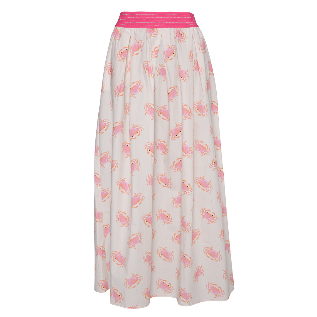 Sommerlicher Baumwollrock für Damen mit All-Over-Print aus kleinen Krebsen, elastischer Bund, Farbe Champagner, Produktbild