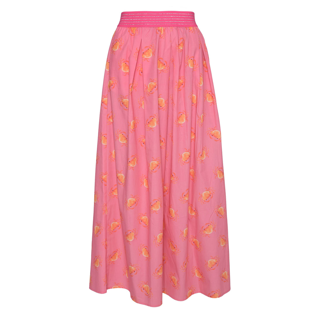 Sommerlicher Baumwollrock für Damen mit All-Over-Print aus kleinen Krebsen, elastischer Bund, Farbe Pink