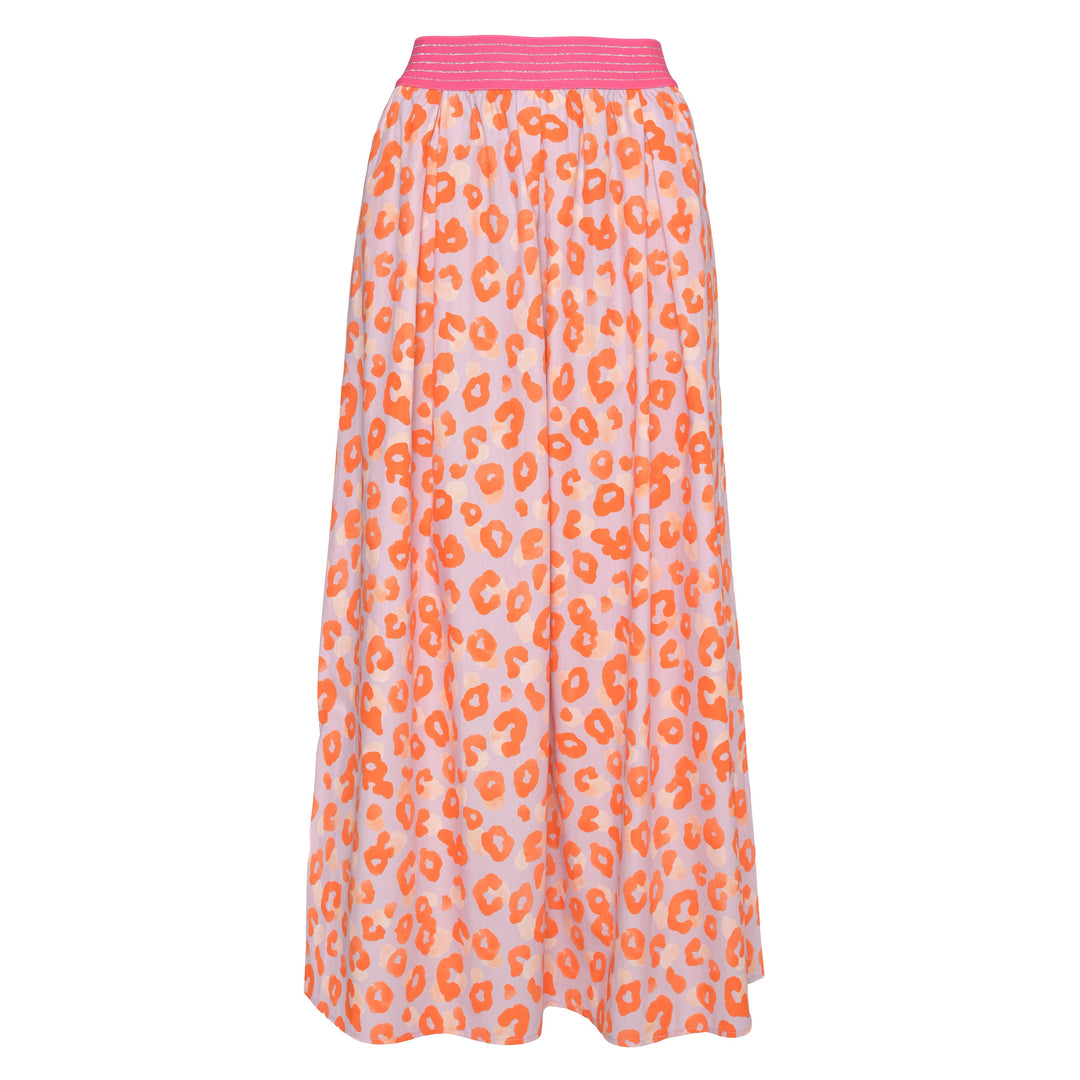 Langer Sommerrock für Damen mit Leoparden-Muster und elastischen Bund aus Baumwolle in der Farbe Gray Lilac