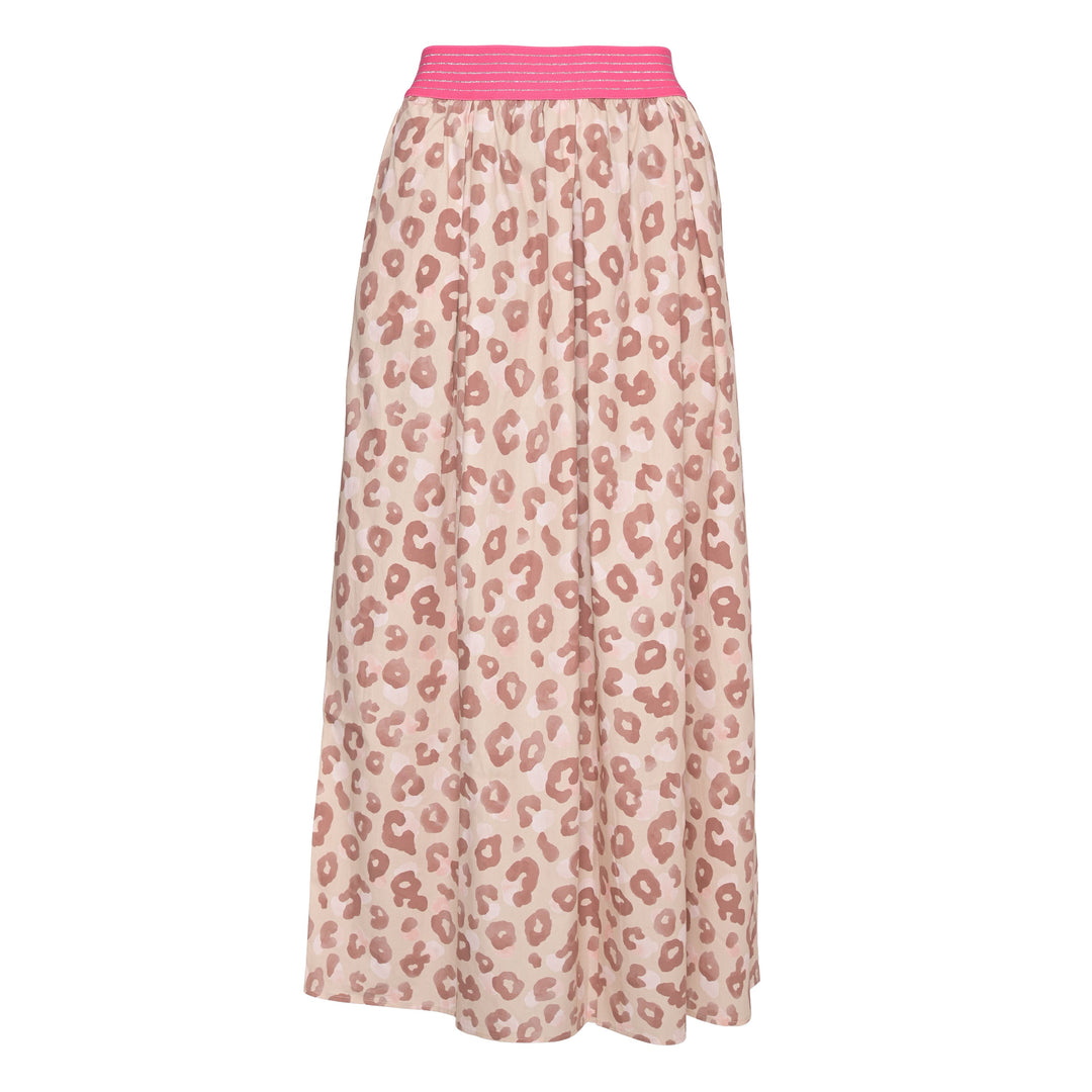 Damenrock aus Baumwolle mit Leo-Muster und elastischen Hüftbund aus der Sommerkollektion in der Farbe Taupe