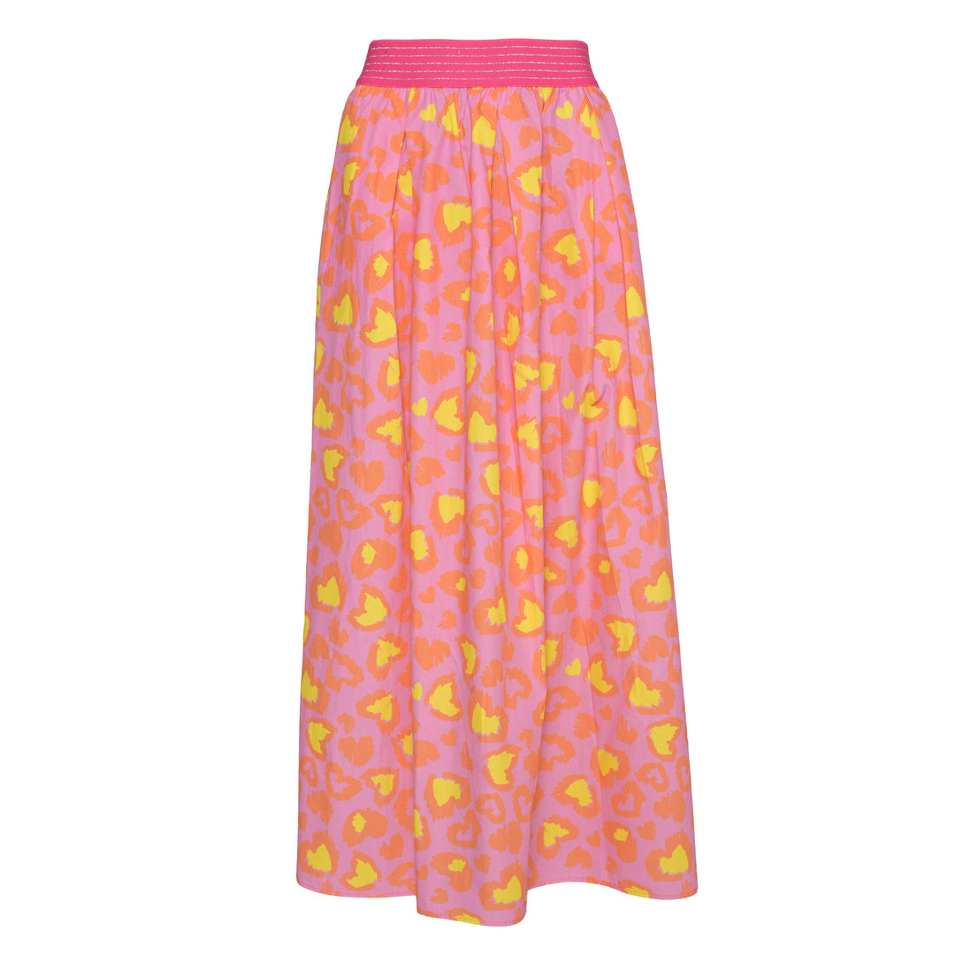 Sommerlicher Baumwollrock für Damen mit All-Over-Print aus Leo-Herzen, elastischer Bund, Farbe Pink, Produktbild