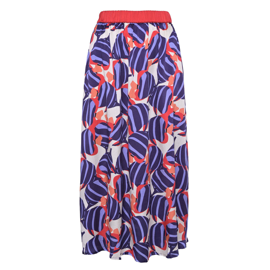 Feiner Rock für Damen aus reiner Seide mit Fische-Motiv-Druck für den Sommer, knöchellang, elastischer Hüftund, auch für große Größen, Farbe Champagner