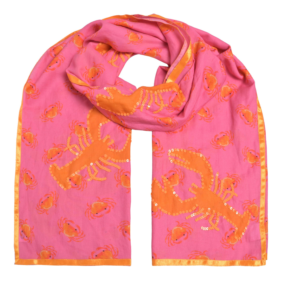 Leichter Damenschal in Pink mit Satin‑Piping und maritimem Print