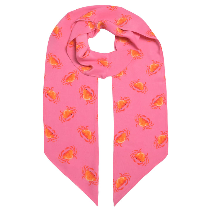 Eleganter Seidenschal für Damen mit Maritimen Krabben‑Motiv und feinem Glanz in Pink