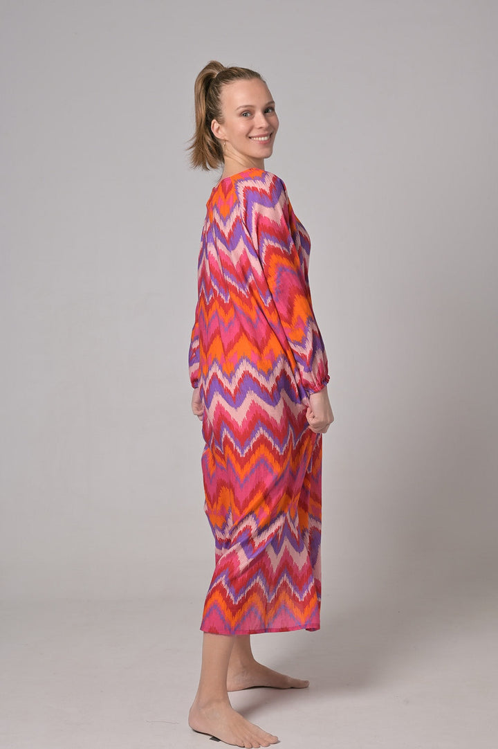 Kleid Megan-cs mit ZigZag-Print in Neonpink