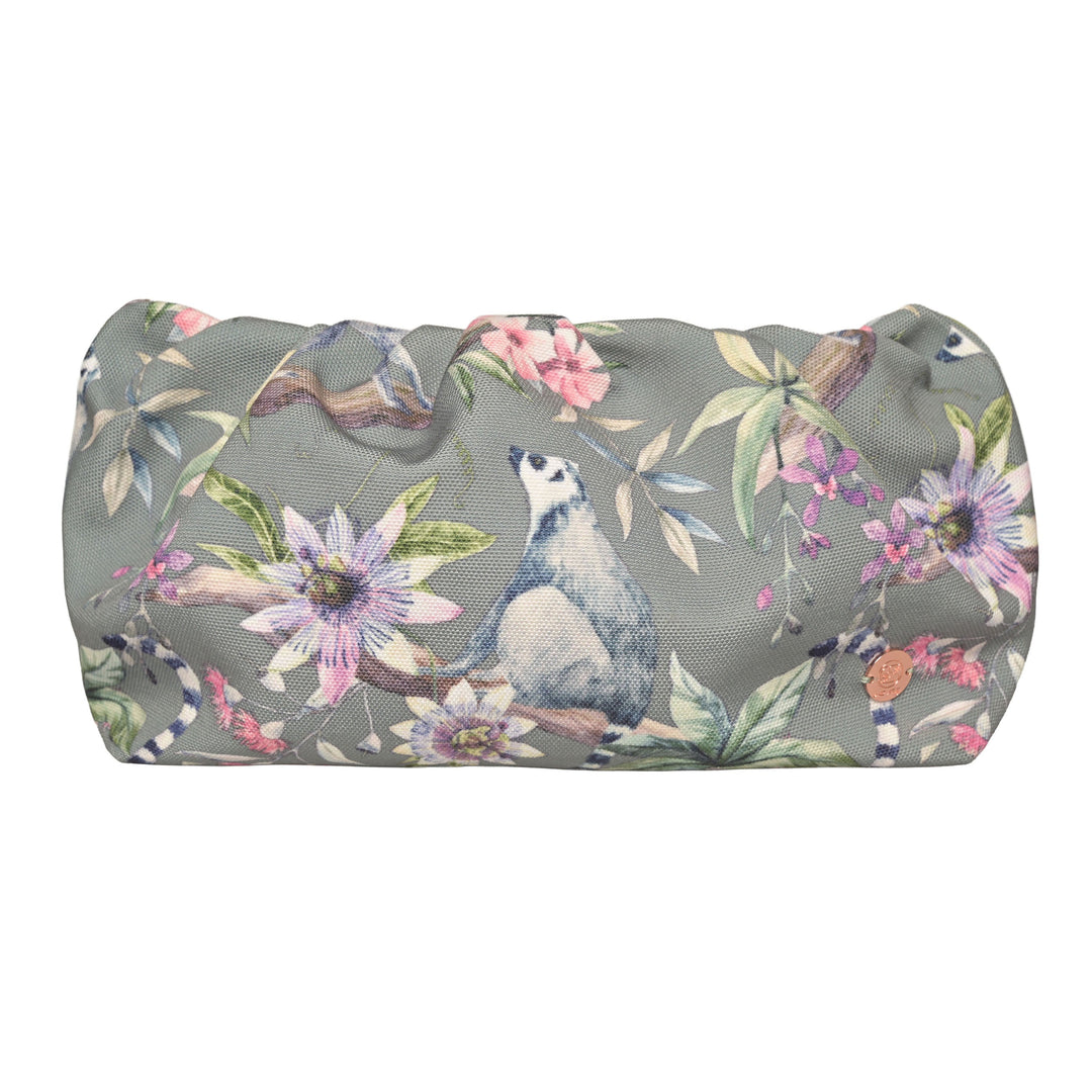Stylische Abend-Clutch in Grau mit Lemuren-Muster und Klappverschluss, perfekter Begleiter für Dinner, Parties und Cocktail-Empfänge
