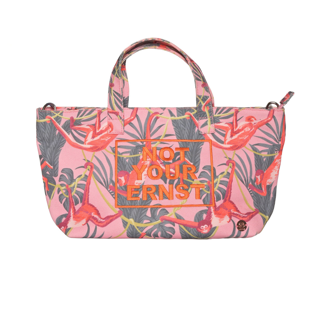 Praktische Damenhandtasche mit Tragehenkeln und abnehmbarem Tragegurt mit Money-Print in der Farbe Kiss Me (Rosa)