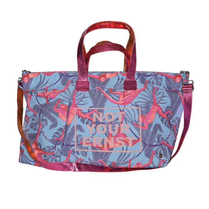 Extra große und geräumige Tasche mit viel Staurum mit herausnehmbarer Extra-Clutch für Damen mit Animal-Print und Statement Not Your Ernst" in der Farbe Arctic