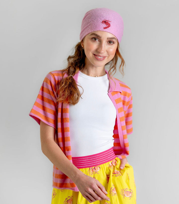 Bandana Trend Kaschmir Tragebild mit pinkem Bandana mit Scampi-Stickerei