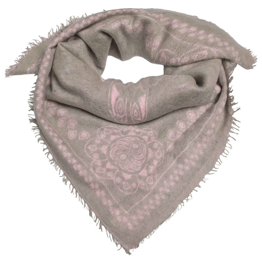 100 Prozent Cashmere Tuch quadratisch 70x70 cm mit Muster in hellem Taupe
