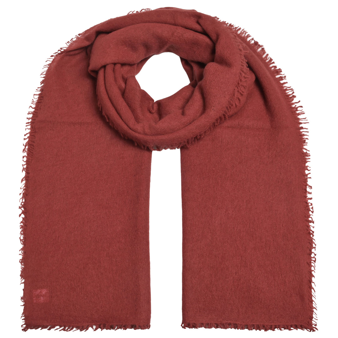 Weicher und leichter Kaschmirschal für Damen mit Fransen von cute stuff, gestrickt und gefilzt in der Farbe Cayenne Pepper, Rotbraun, Produktbild