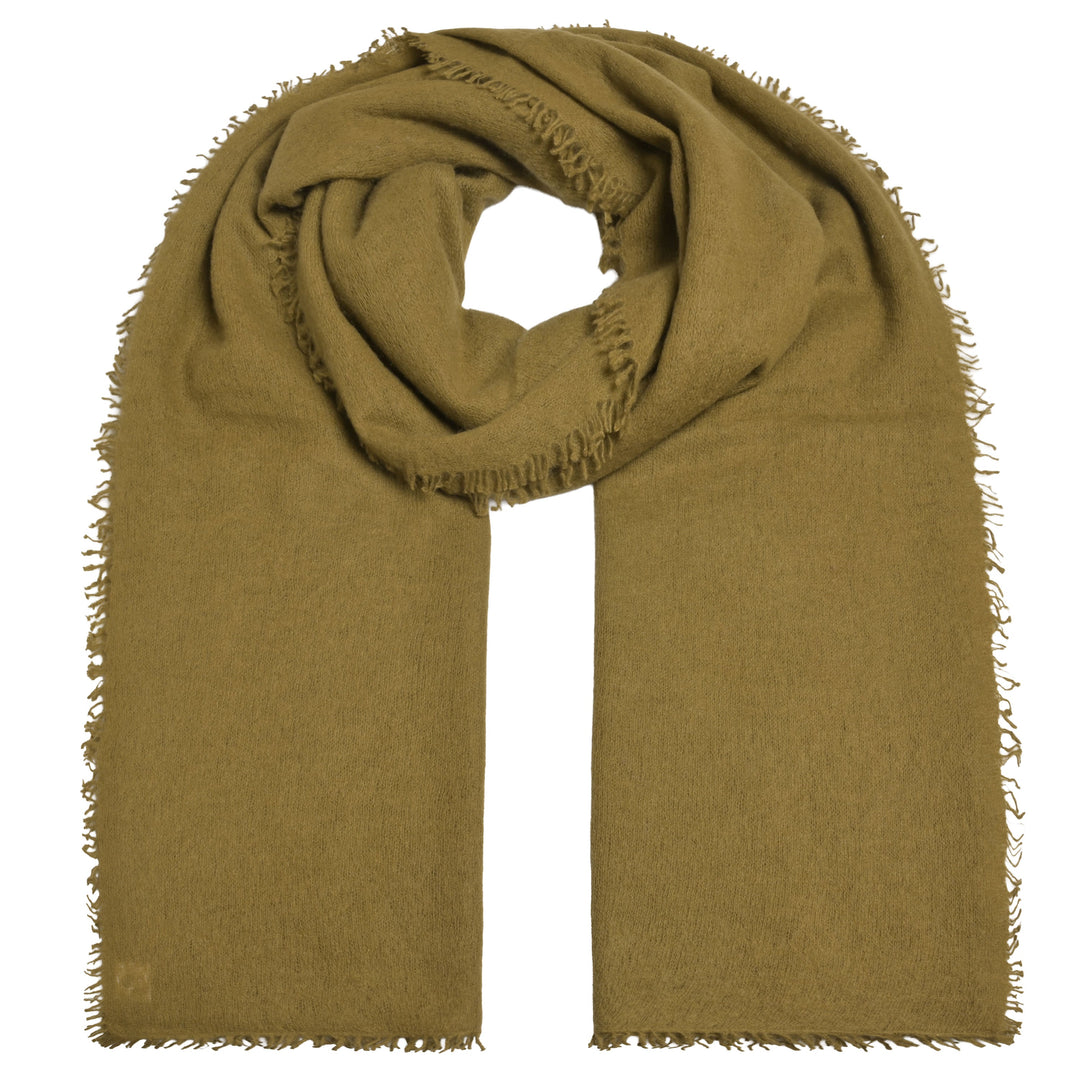 Weicher und besonders fluffiger Kaschmirschal für Damen und Herren von cute stuff mit dezenten Fransen, gestrickt und gefilzt in der Farbe Dry Earth