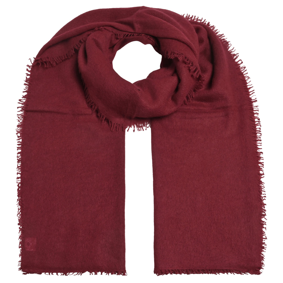 Weicher und leichter Kaschmirschal für Damen mit Fransen von cute stuff, gestrickt und gefilzt, Light Cashmere in der Farbe Pomegrenate, Dunkelrot, Produktbild
