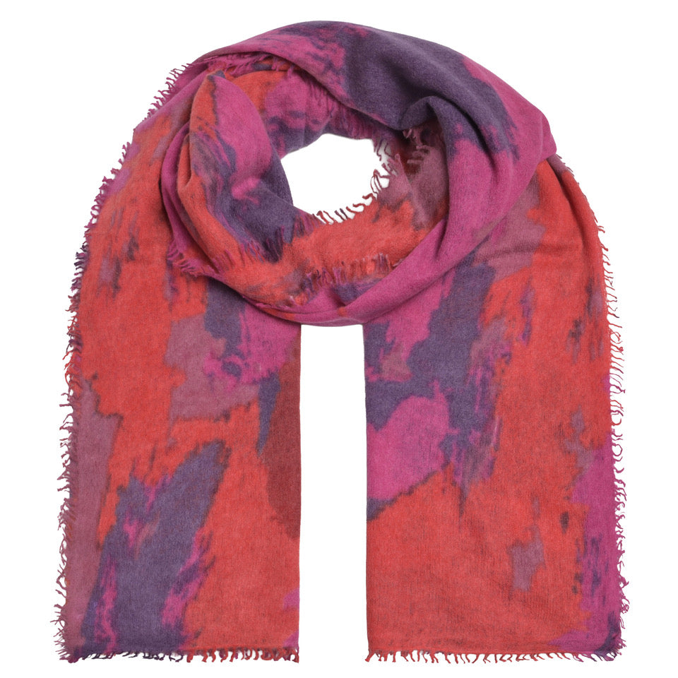 Kaschmir-Schal „Abstract-cs“ aus 100 % Kaschmir mit kleinen Fransen in Chilli und mehrfarbigem abstraktem Print von cute stuff