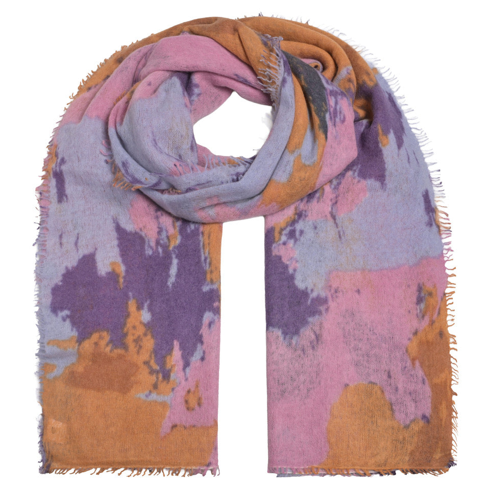 Kaschmir-Schal „Abstract-cs“ aus 100 % Kaschmir mit kleinen Fransen in Lavender und mehrfarbigem abstraktem Print von cute stuff