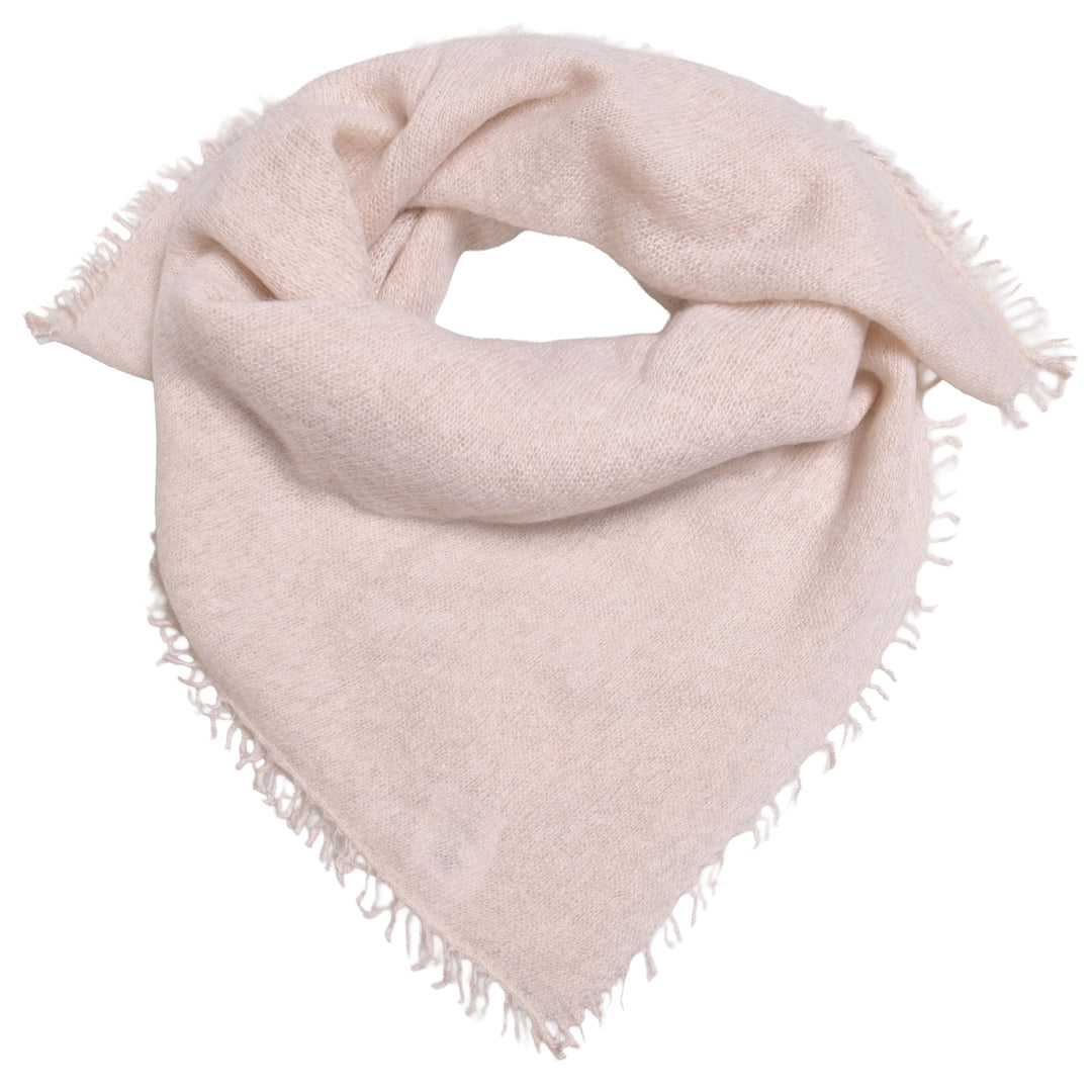 Kaschmir-Bandana Blair-cs in Champagner mit feinen, eingearbeiteten Lurexfäden und dezenten Fransen, quadratisch 65 x 65 cm