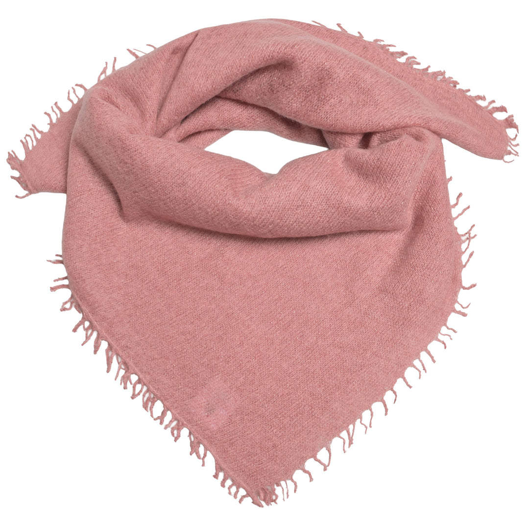 Kaschmir Bandana Blair-cs in Rosty Rose mit feinen, eingearbeiteten Lurexfäden und dezenten Fransen, quadratisch 65 x 65 cm
