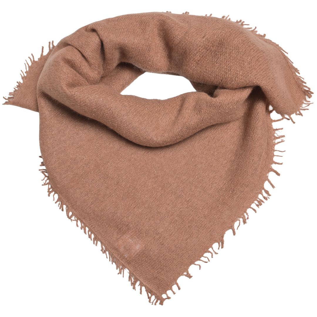 Kaschmir Bandana Blair-cs in Tiramisu mit feinen, eingearbeiteten Lurexfäden und dezenten Fransen, quadratisch 65 x 65 cm