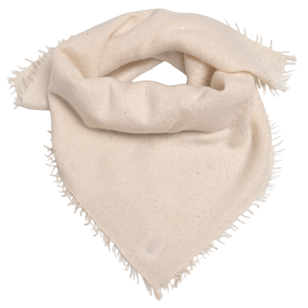 Cremefarbenes Kaschmir-Bandana Adele-cs aus 98 % Kaschmir mit eingearbeiteten Pailletten, 65 x 65 cm