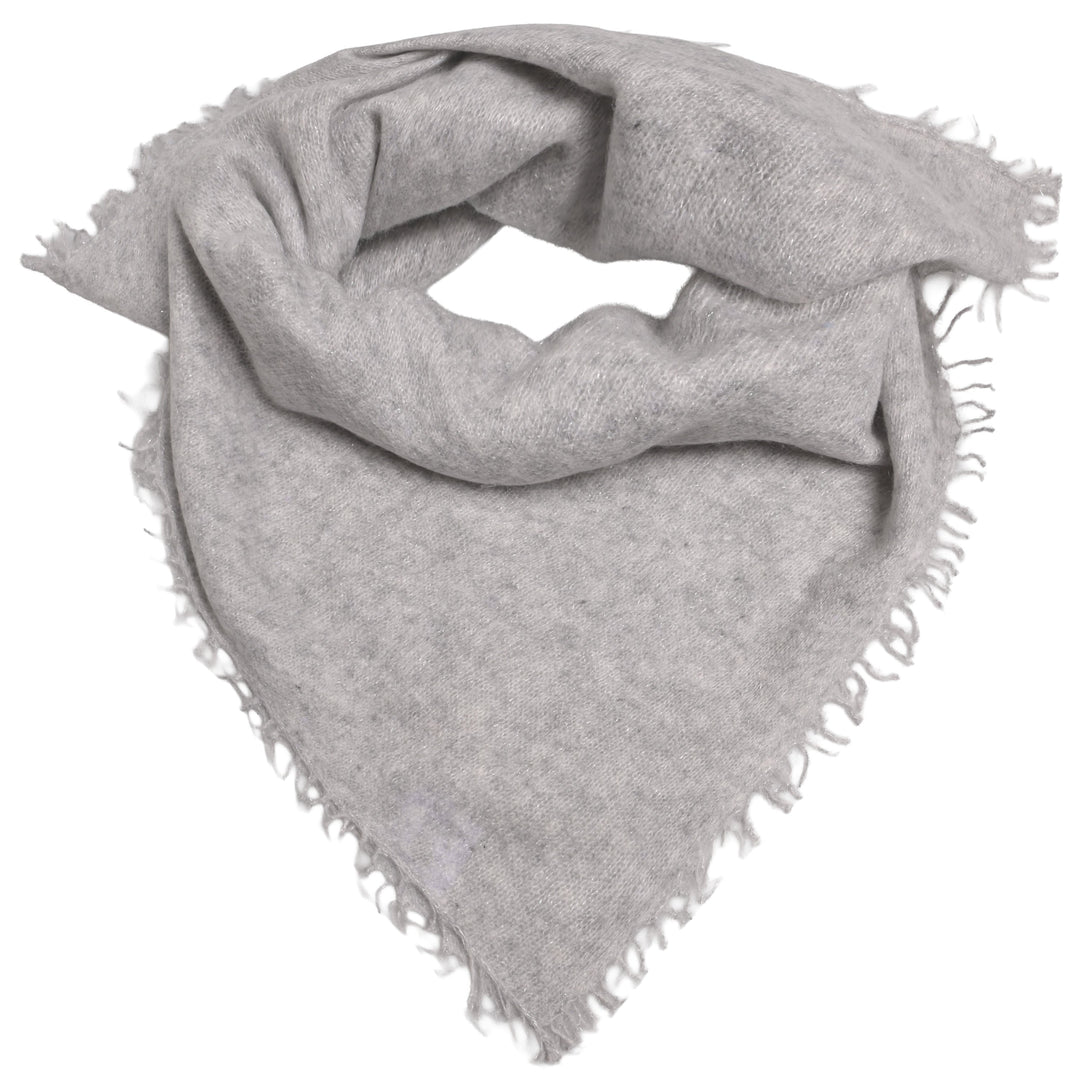 Kaschmir-Bandana Blair-cs in Steingrau Meliert mit feinen, eingearbeiteten Lurexfäden und dezenten Fransen, quadratisch 65 x 65 cm