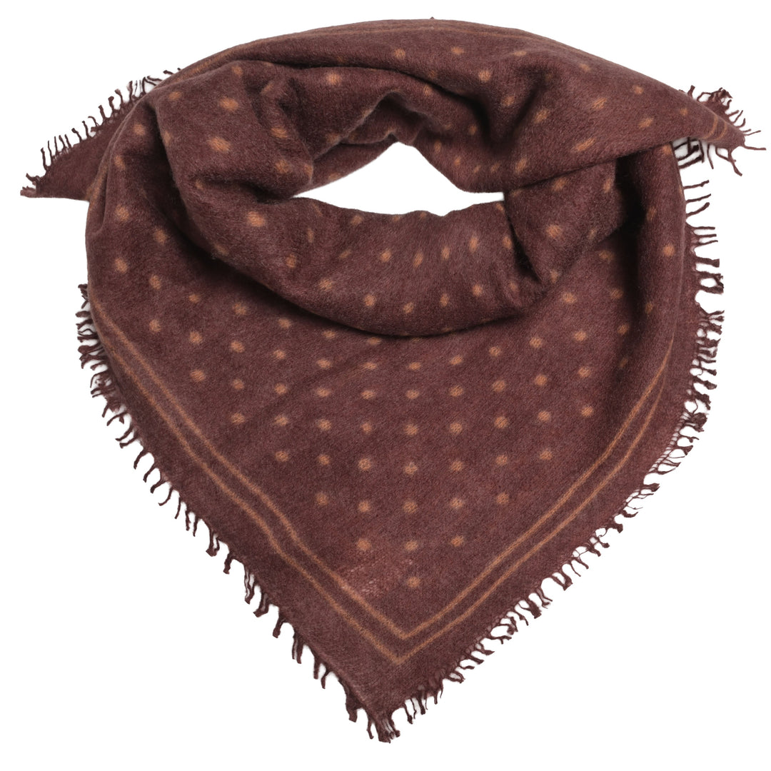 Kaschmir-Bandana „Doti“ aus 100 % Kaschmir in Bison Brown mit aufgedruckten Punkten und Streifen in Beige von cute stuff