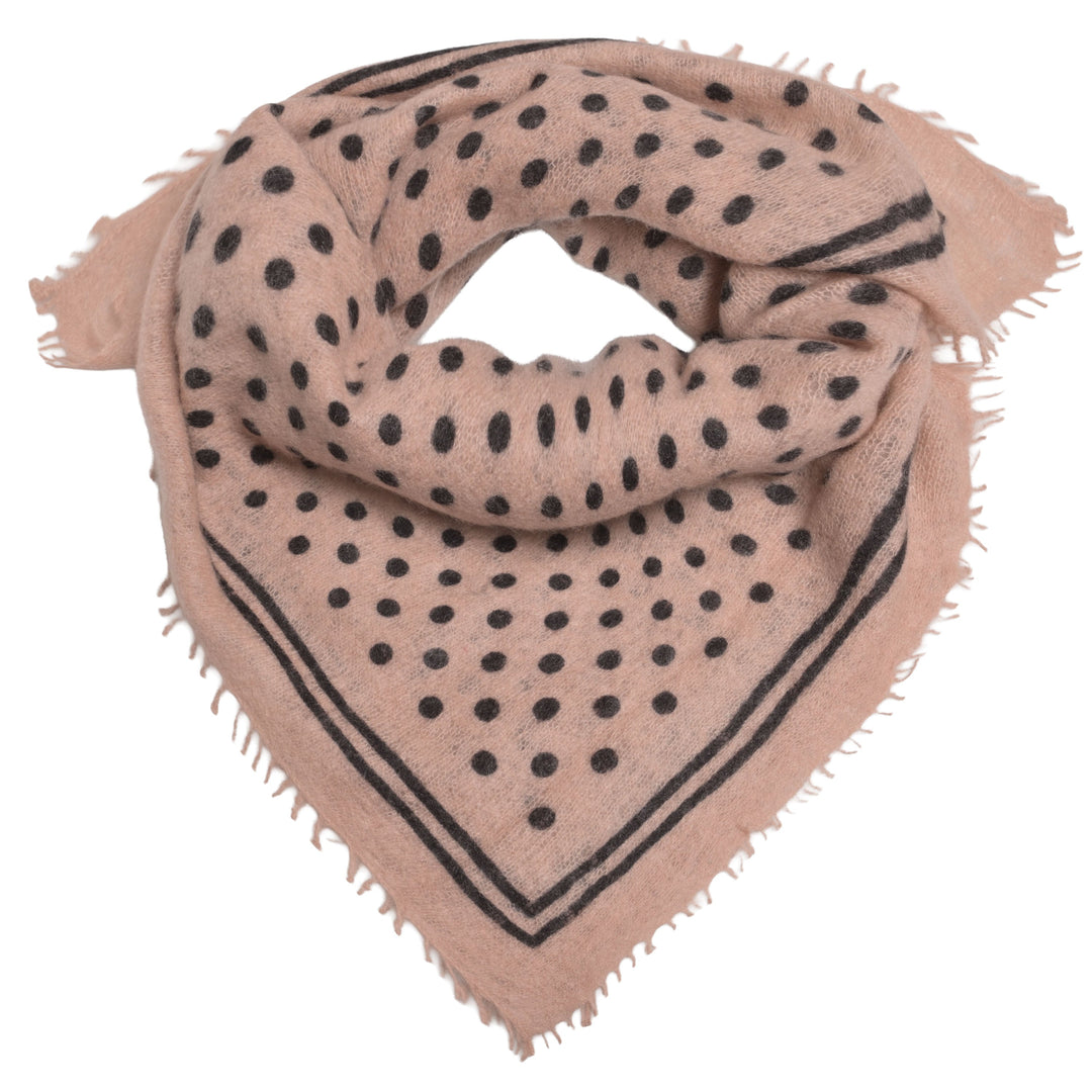 Kaschmir-Bandana „Doti“ aus 100 % Kaschmir in Foundation (Beige) mit aufgedruckten Punkten und Streifen in Dunkelbraun von cute stuff