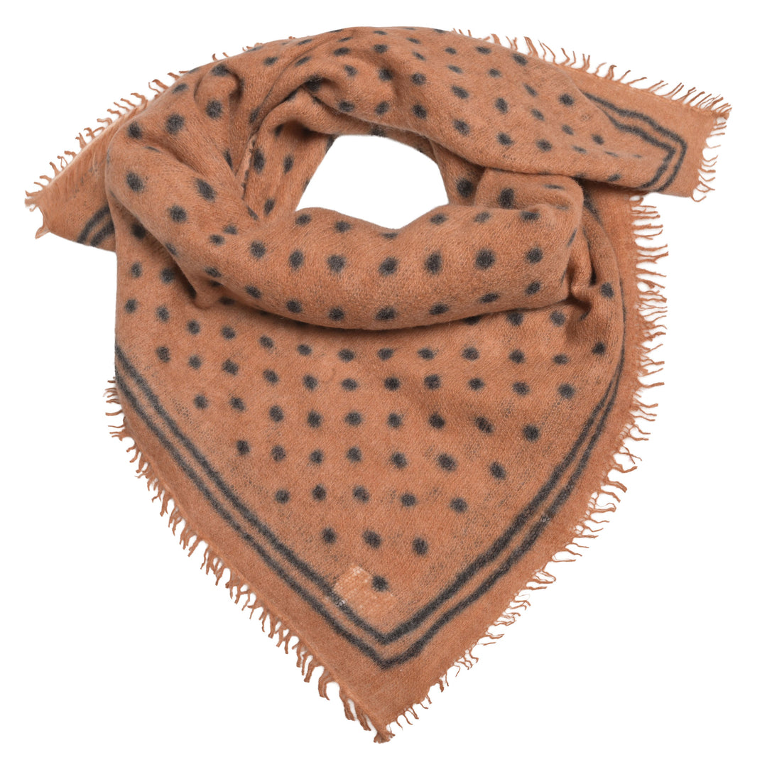 Kaschmir-Bandana „Doti“ aus 100 % Kaschmir in Praline (Braun)  mit aufgedruckten Punkten und Streifen in Schwarz von cute stuff