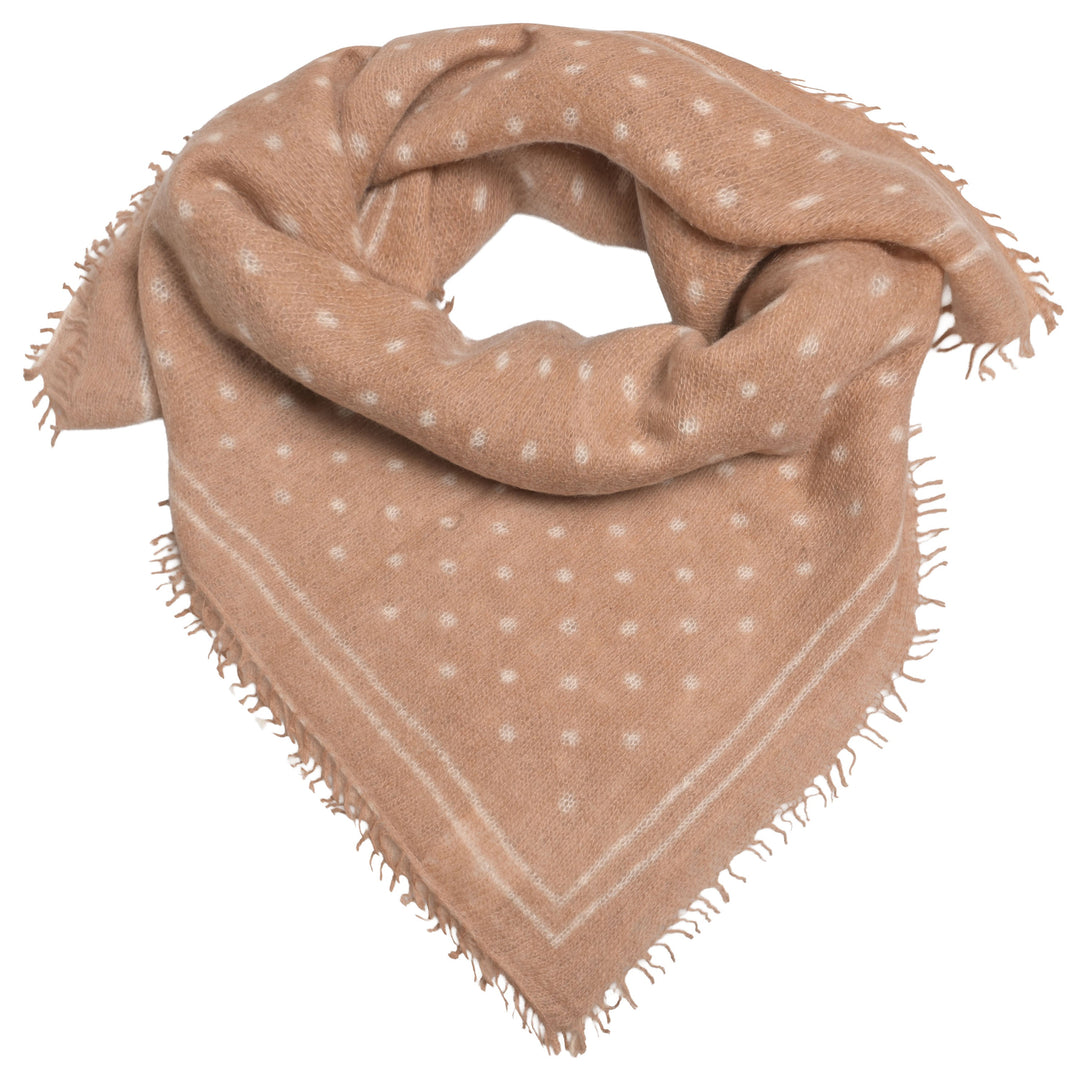 Kaschmir-Bandana „Doti“ aus 100 % Kaschmir in Sand mit aufgedruckten Punkten und Streifen in Creme von cute stuff