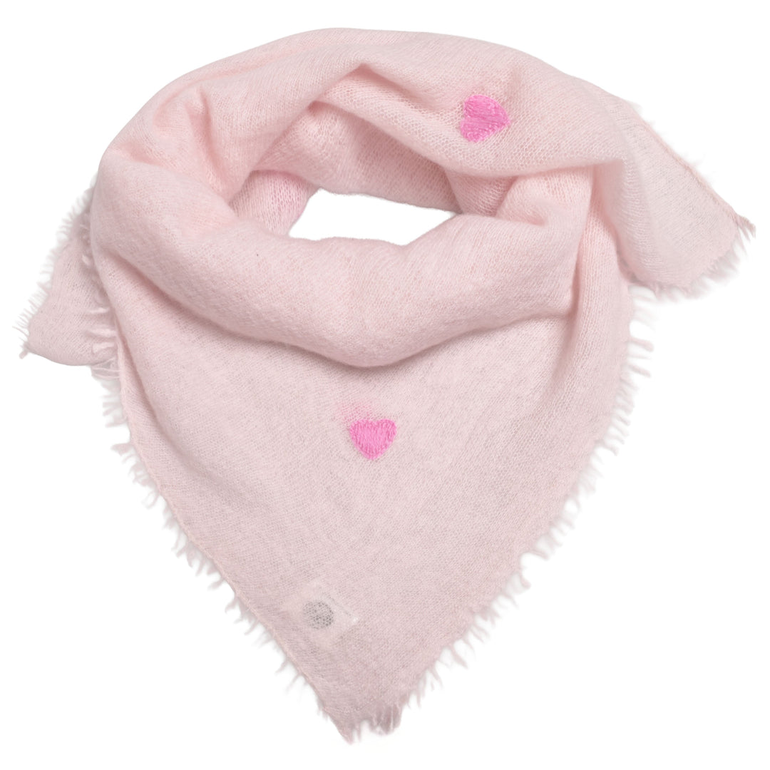 Hellrosa Kaschmir-Bandana aus 100 % Kaschmir mit aufgestickten Herzen in Pink, 65 x 65 cm von cute stuff