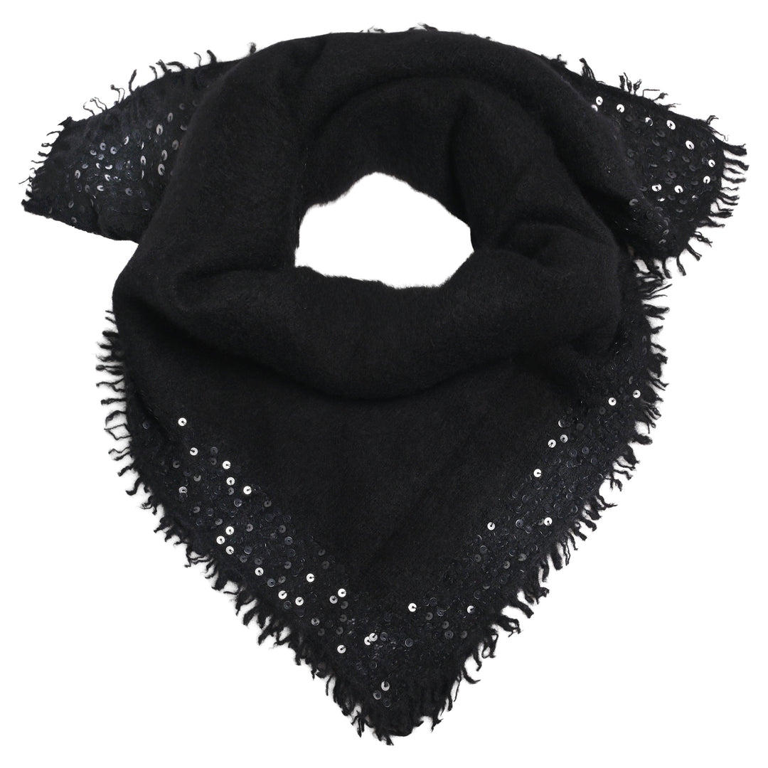 Luxuröses und quadratisches Tuch aus 98% reinem Kaschmir mit glitzernden Paillettenrand für Damen von cute stuff,  für besondere Anlässe, Größe 100 x 100 cm, Farbe: Schwarz