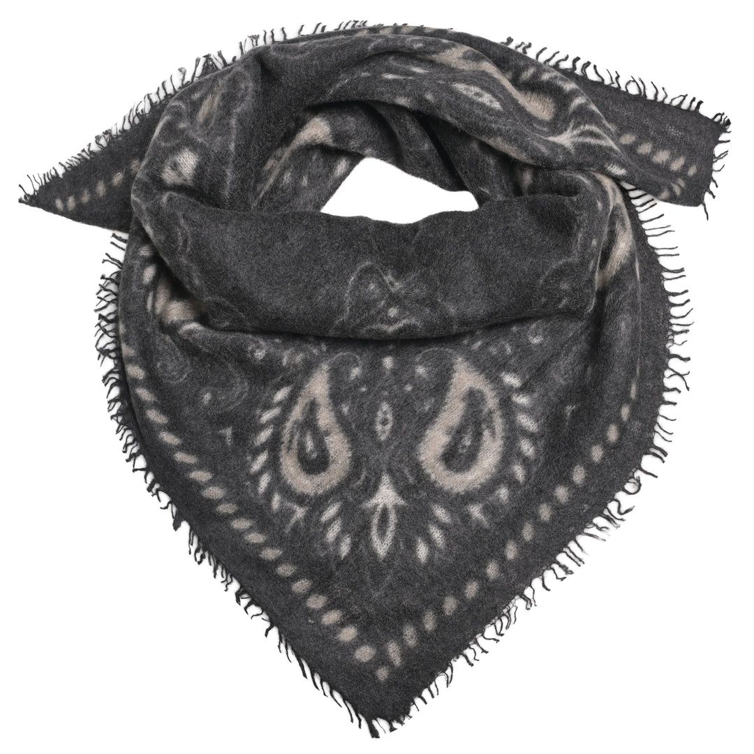 Schwarzes Kaschmir-Bandana mit Paisley-Muster aus 100% Light Cashmere mit kleinen Fransen im Größenformat 70 x 70 cm von cute stuff
