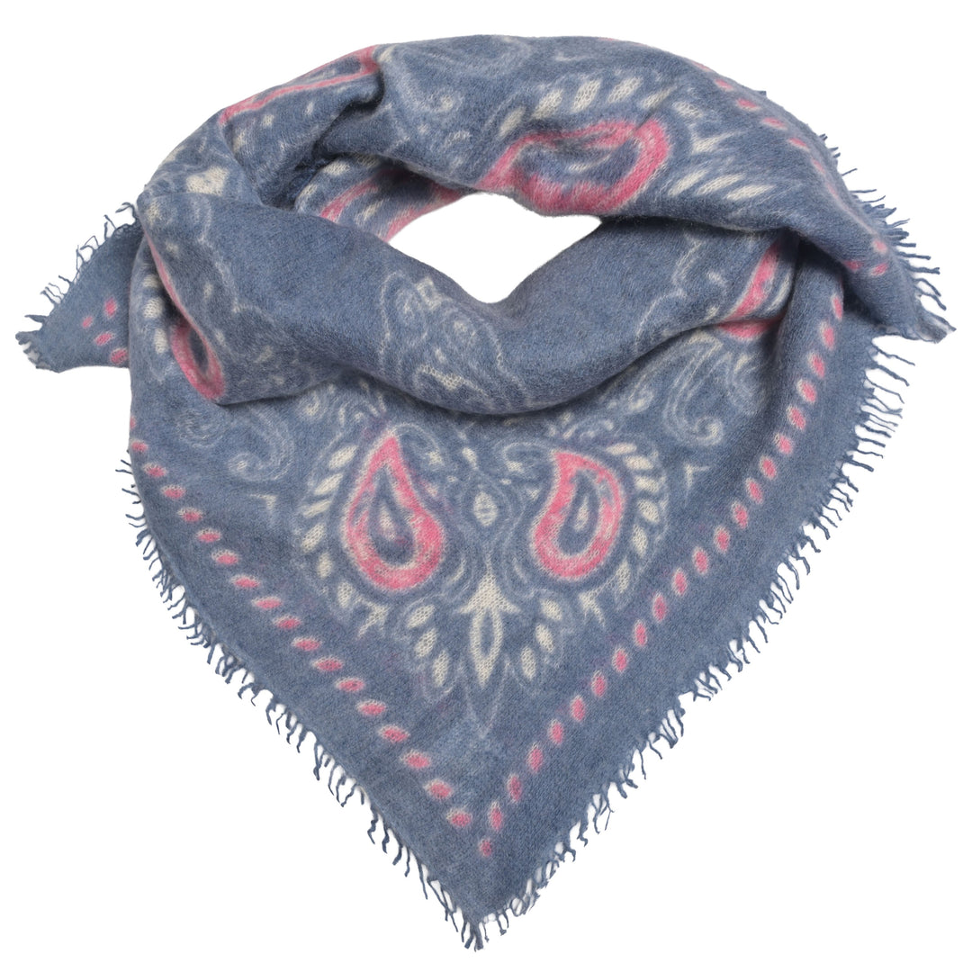 Jeans Blaues Kaschmir-Bandana mit Paisley-Muster aus 100% Light Cashmere mit kleinen Fransen im Größenformat 70 x 70 cm von cute stuff