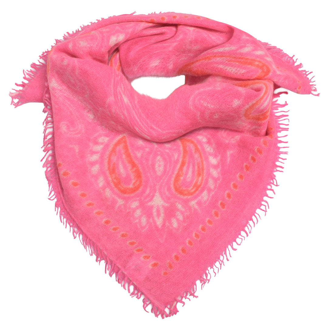 Großes Kaschmir-Tuch 100 x 100 cm mit klassischem Paisley-Print in Neonpink
