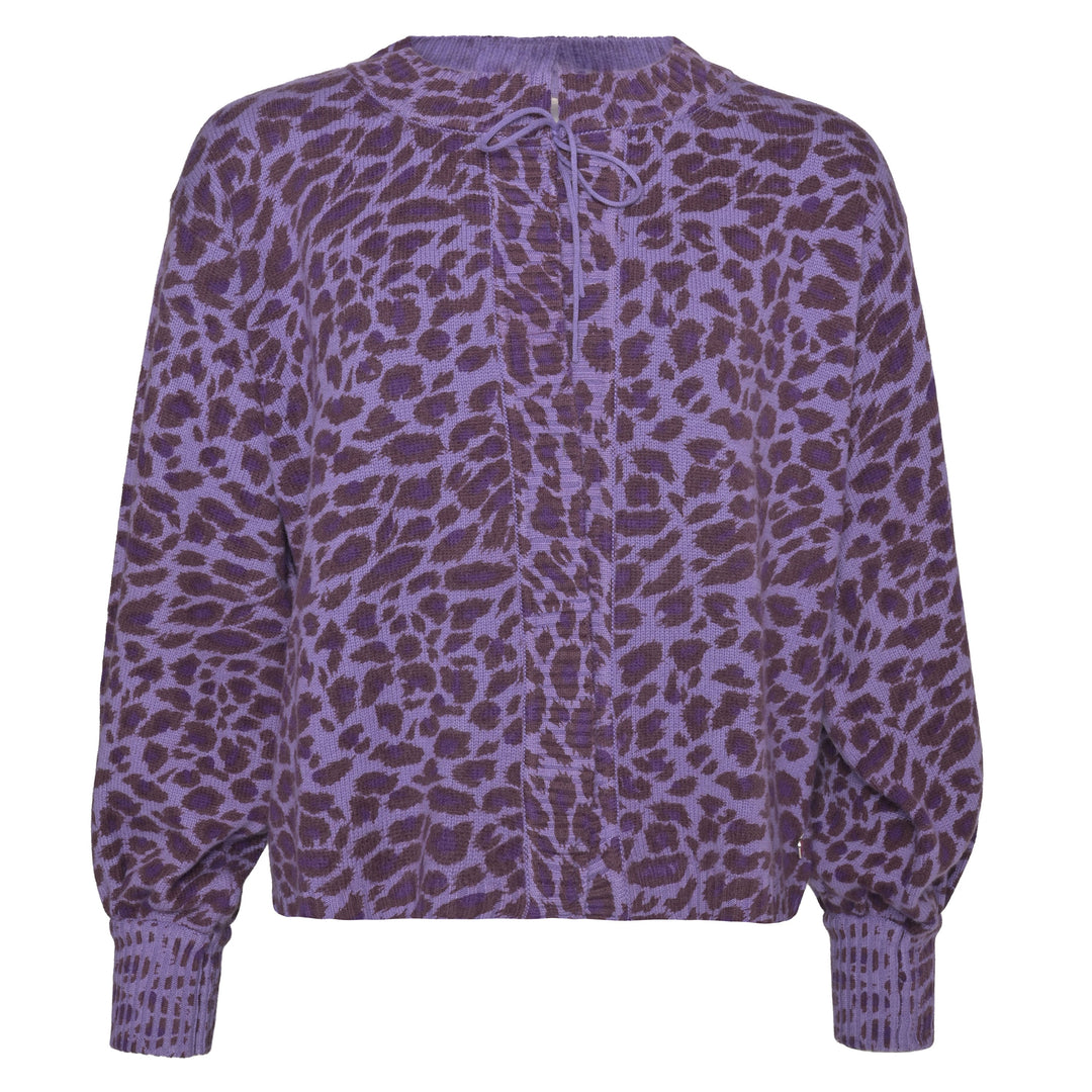 Weiche Strickjacke mit Leomuster in Violett für Damen aus 100% Kaschmir, von cute stuff, Oversized-Schnitt