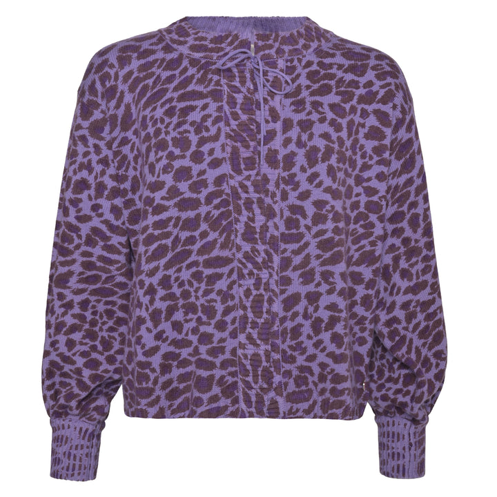 Weiche Strickjacke mit Leomuster in Violett für Damen aus 100% Kaschmir, von cute stuff, Oversized-Schnitt