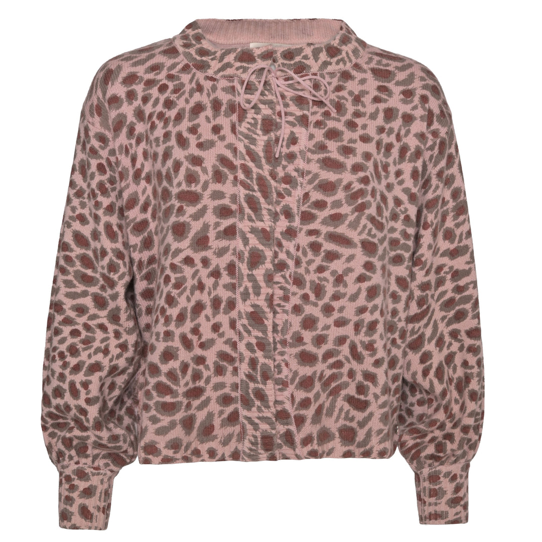Weiche Strickjacke mit Leomuster in Puderrosa für Damen aus 100% Kaschmir, von cute stuff, Oversized-Schnitt